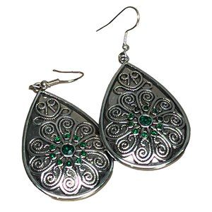 Silver and green crystal earrings